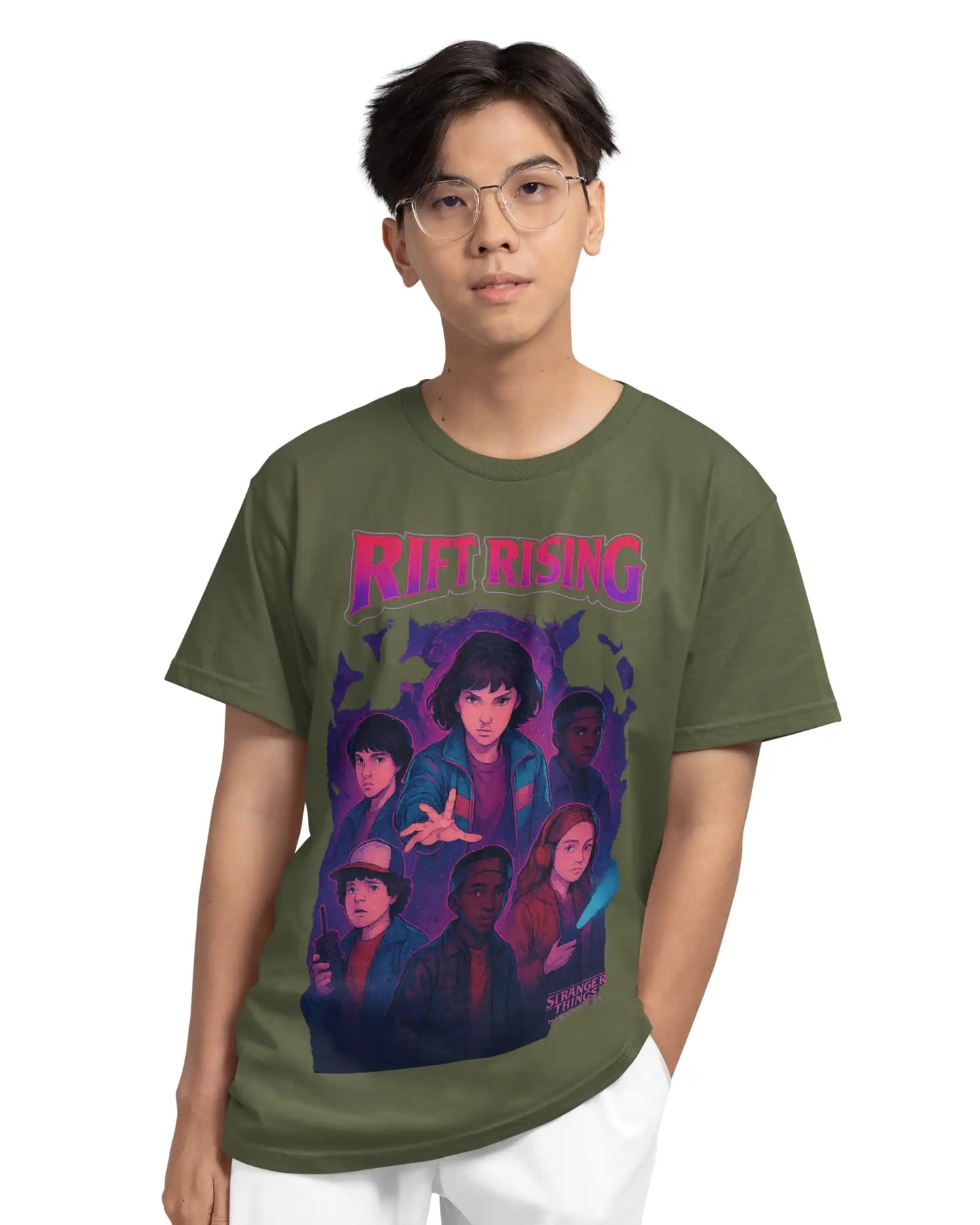 Stranger Things Hawkins Crew Multi-Fit T-Shirt | Rift Rising Graphic Tee | Regular, Oversized & Plus Size | 180 GSM | S–7XL