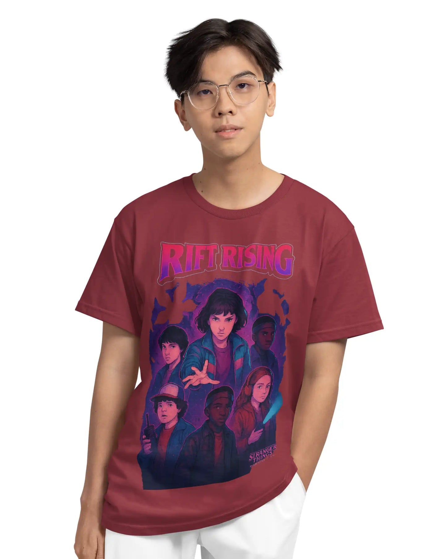 Stranger Things Hawkins Crew Multi-Fit T-Shirt | Rift Rising Graphic Tee | Regular, Oversized & Plus Size | 180 GSM | S–7XL