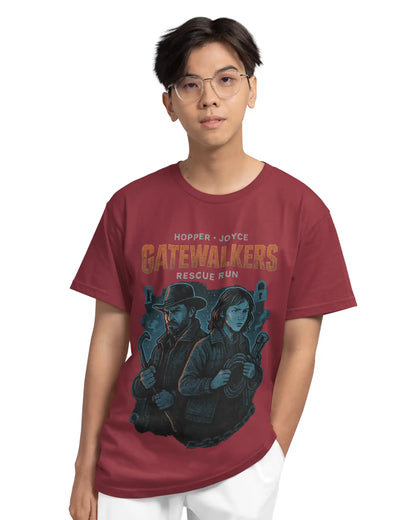 Stranger Things Gatewalkers Plus Size T-Shirt | Hopper & Joyce Graphic Tee | Multi-Fit 180 GSM | S–7XL