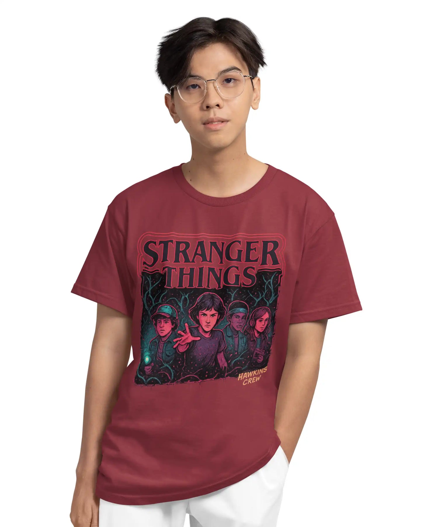 Stranger Things Hawkins Crew Plus Size T-Shirt | Eleven & Friends Graphic Tee | Multi-Fit 180 GSM | S–7XL