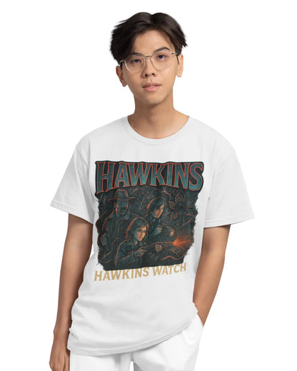 Stranger Things Plus-Size Hawkins Watch T-Shirt | 180 GSM Multi-Fit Graphic Tee S–7XL | AWBlack