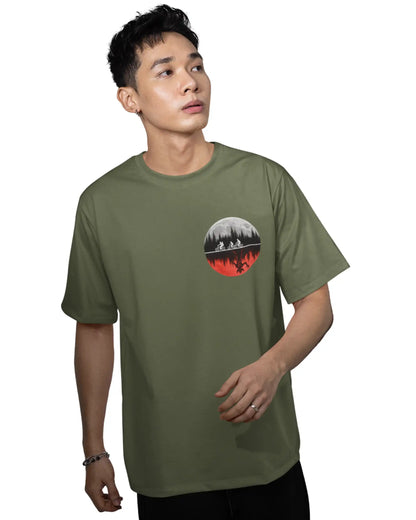 Green Stranger Things plus size tshirt with oversized fit, Upside Down moon and forest graphic – AWBlack store fashion