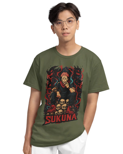 Sukuna Plus-Size T-Shirt | 180 GSM Jujutsu Kaisen Anime Tee S–7XL | AWBlack
