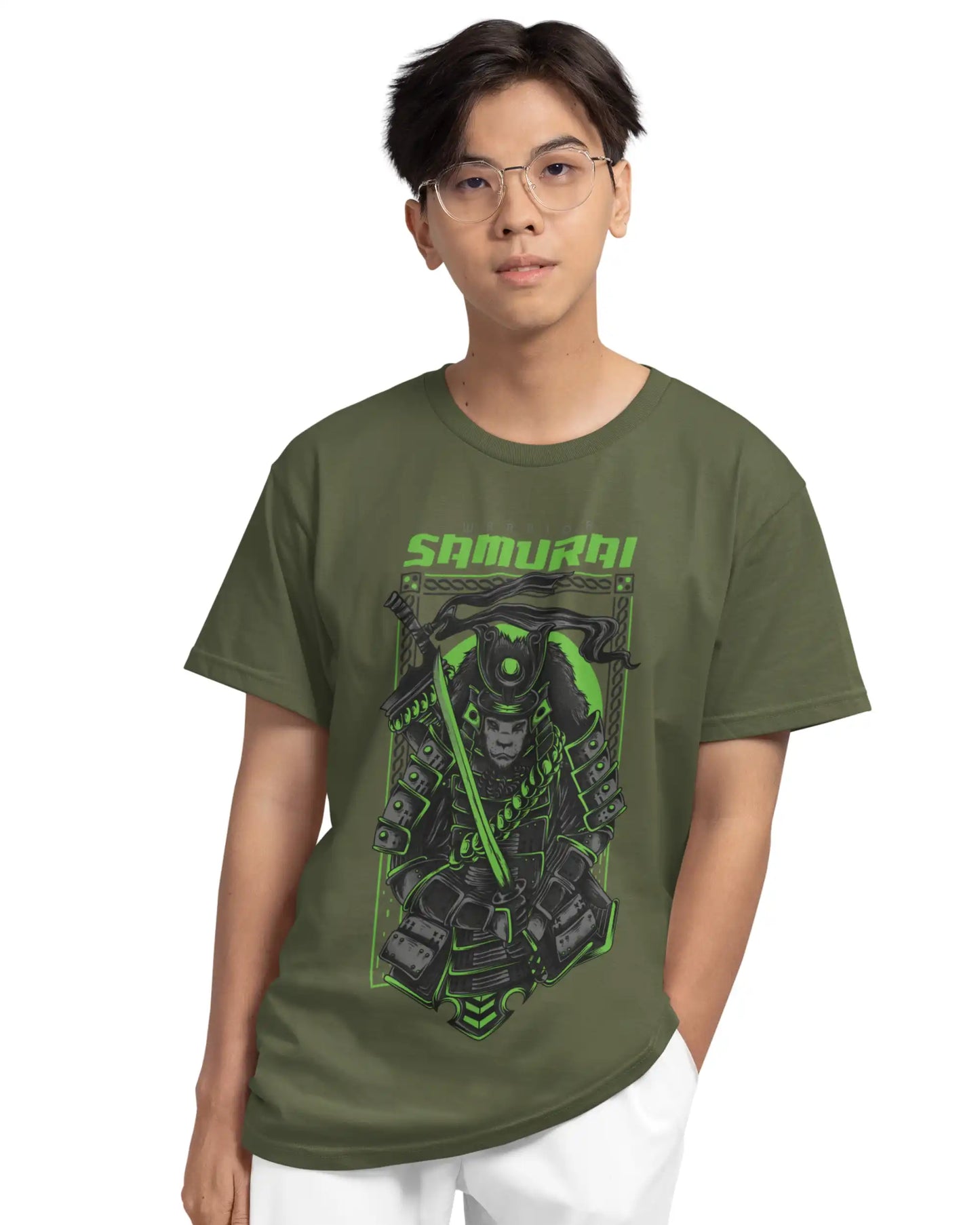 AWBlack warrior-samurai-neon-spirit-premium-multi-fit-tshirt