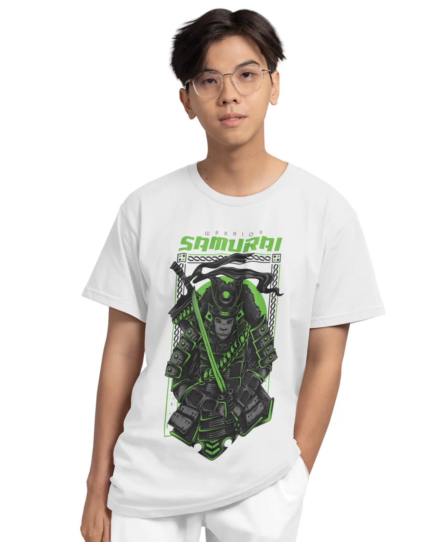 AWBlack warrior-samurai-neon-spirit-premium-multi-fit-tshirt