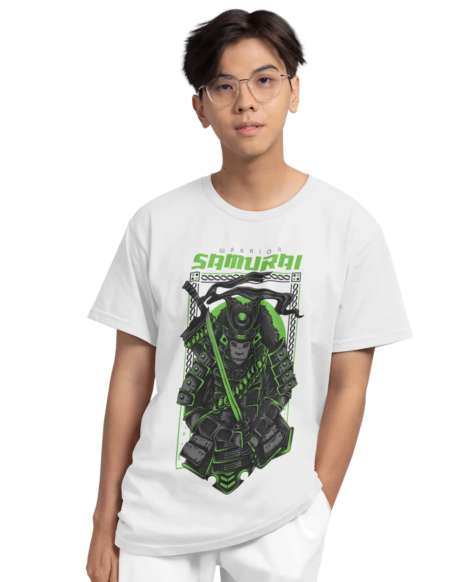 AWBlack warrior-samurai-neon-spirit-premium-multi-fit-tshirt