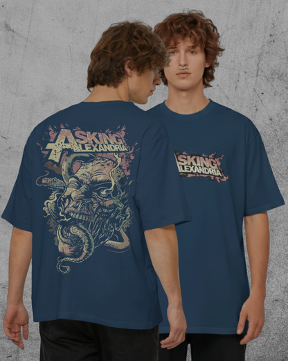 Asking Alexandria graphic plus size tshirt in navy blue oversized fit – AWBlack 240 GSM