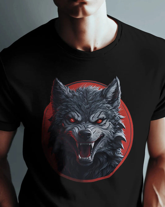 Blood Moon Fury Angry Wolf Emerges from Crimson Eclipse - Premium Black Tshirt - AWBlack