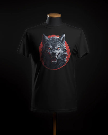 Blood Moon Fury Angry Wolf Emerges from Crimson Eclipse - Premium Black Tshirt - AWBlack