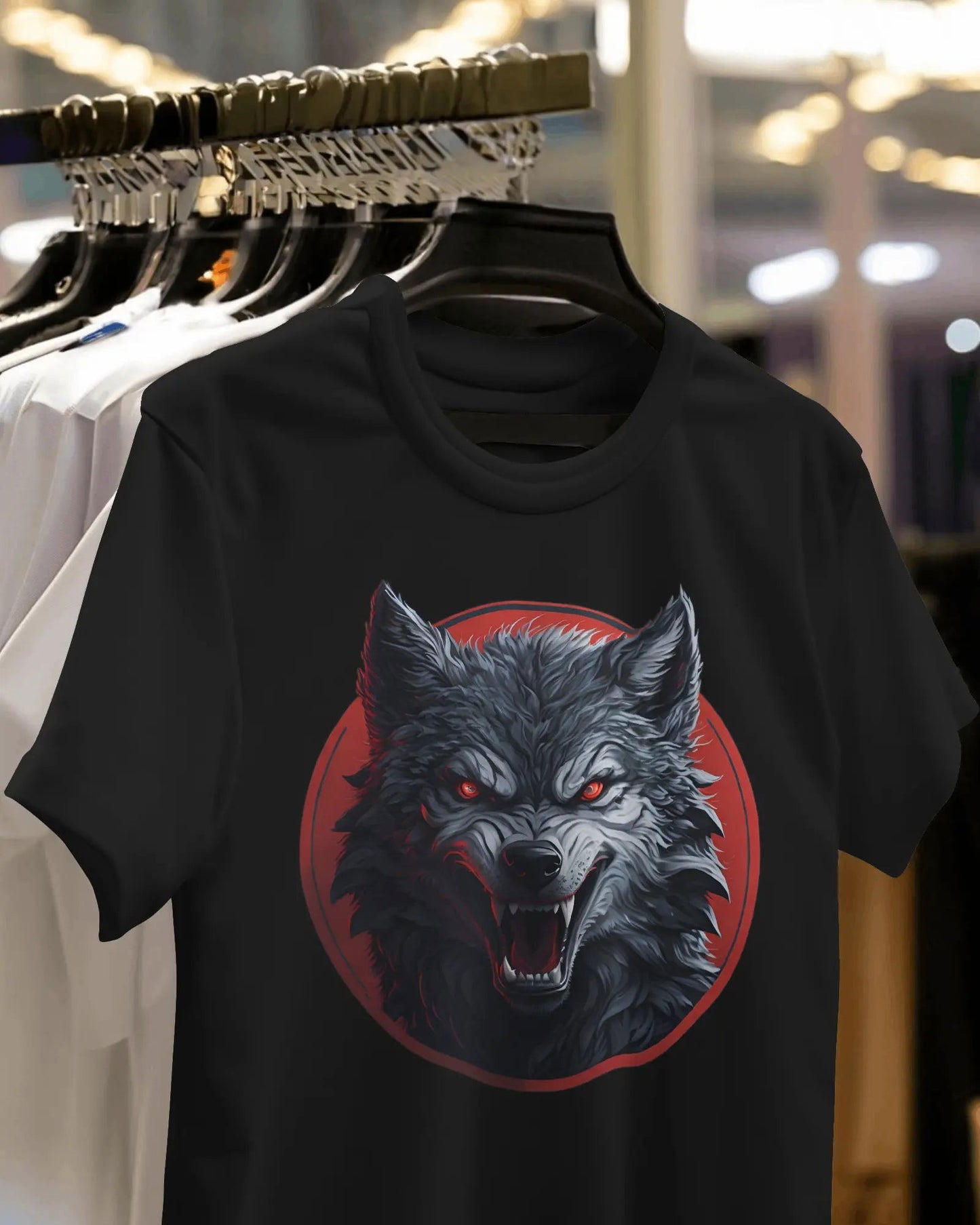 Blood Moon Fury Angry Wolf Emerges from Crimson Eclipse - Premium Black Tshirt - AWBlack