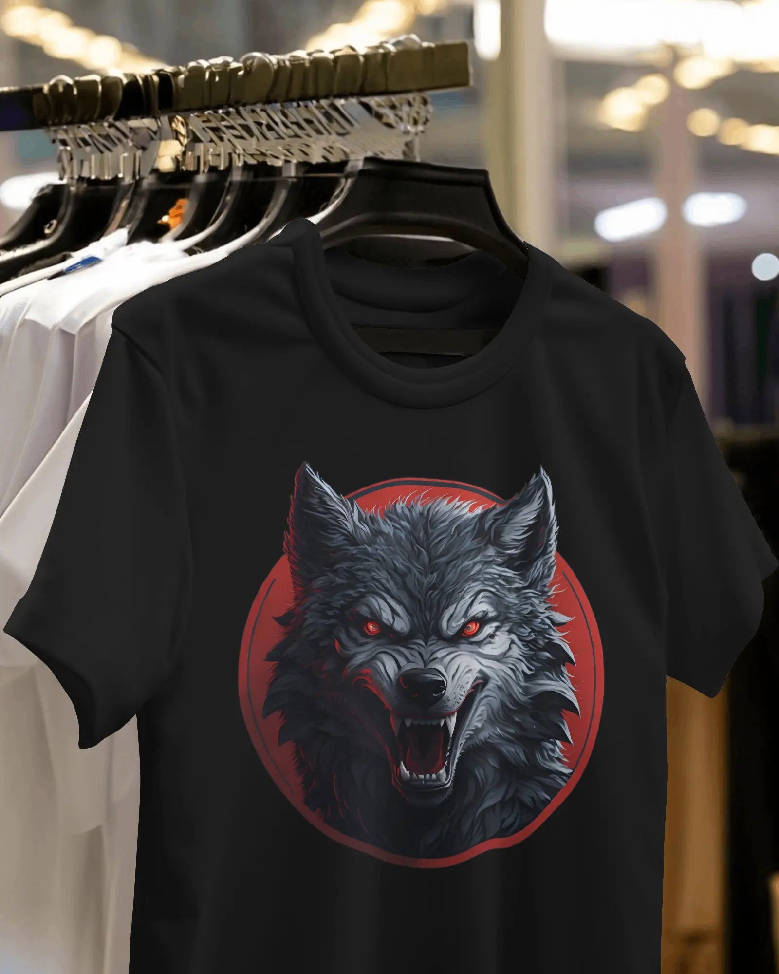 Blood Moon Fury Angry Wolf Emerges from Crimson Eclipse - Premium Black Tshirt - AWBlack