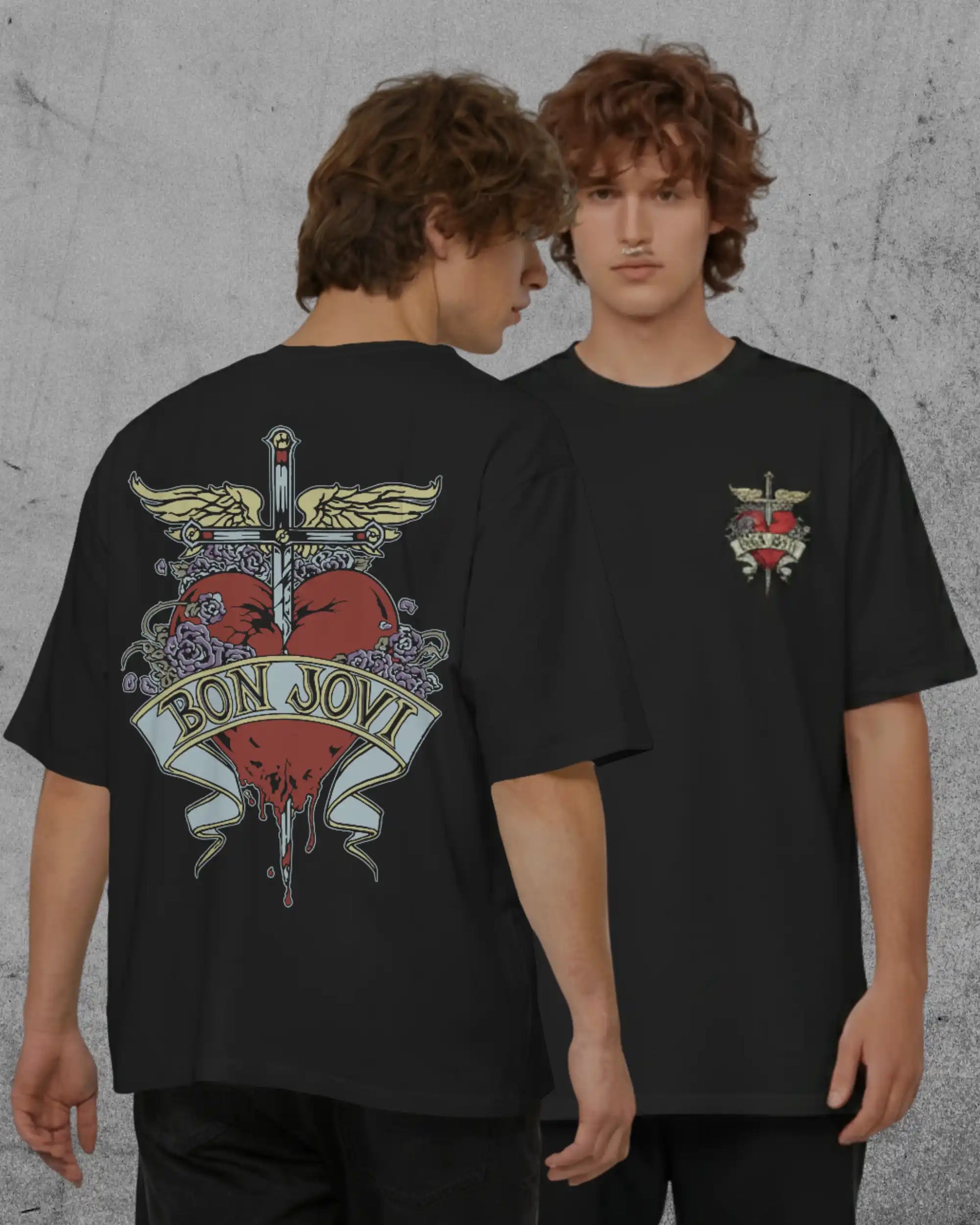 Bon Jovi band graphic plus size tshirt in black oversized fit – AWBlack 240 GSM