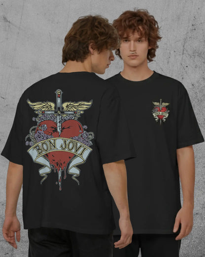 Bon Jovi band graphic plus size tshirt in black oversized fit – AWBlack 240 GSM
