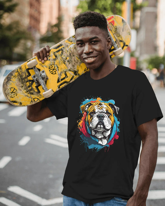 BritSplash Bulldog: The AI-Colored Canine Canvas - Premium Black Tshirt