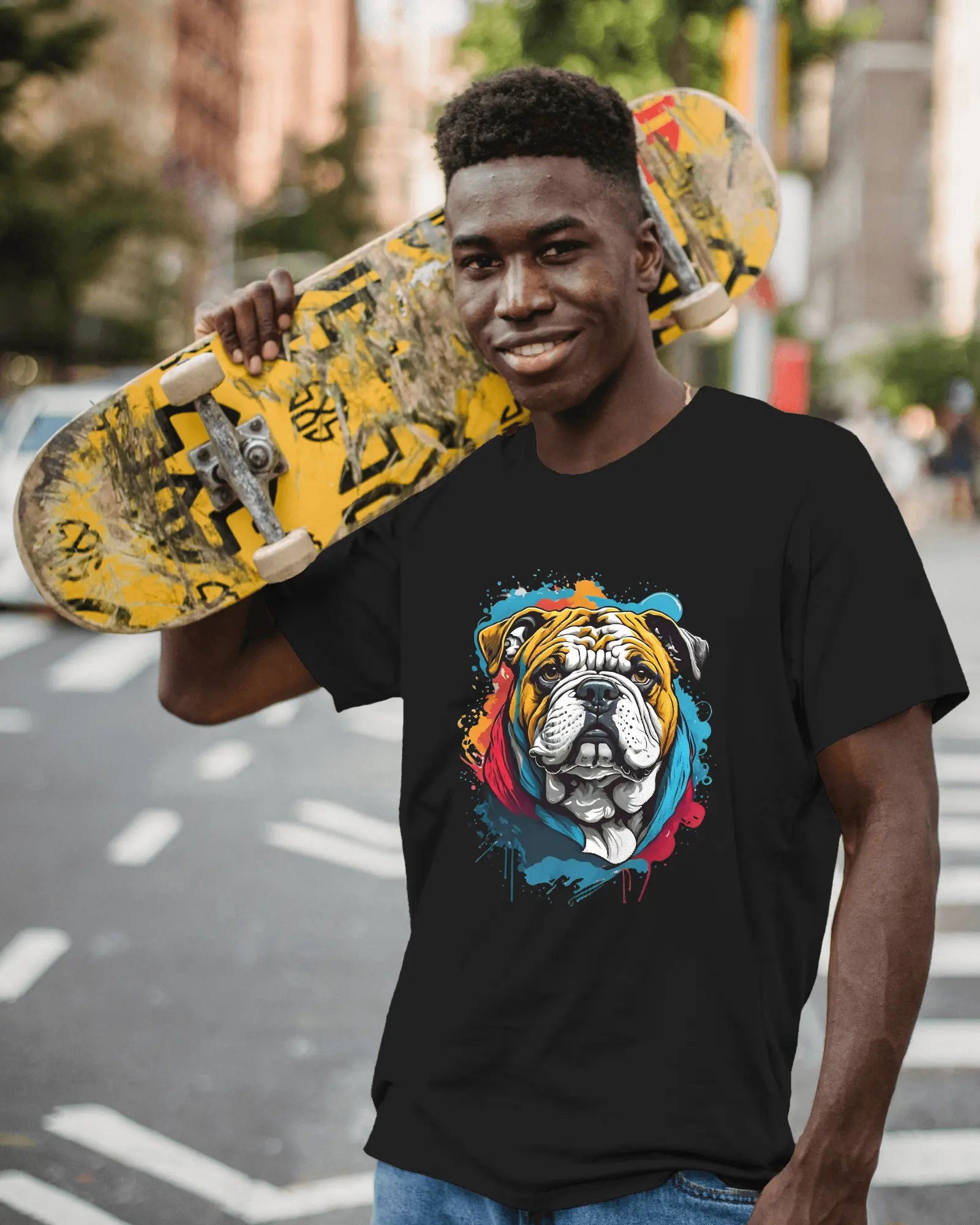 BritSplash Bulldog: The AI-Colored Canine Canvas - Premium Black Tshirt - AWBlack