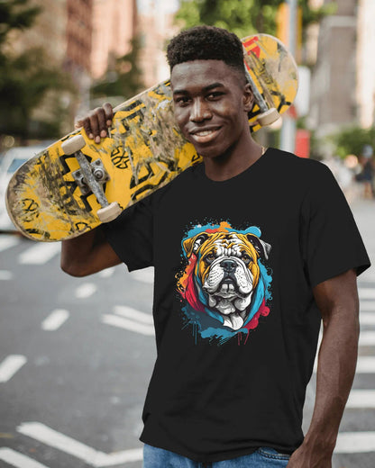 BritSplash Bulldog: The AI-Colored Canine Canvas - Premium Black Tshirt - AWBlack