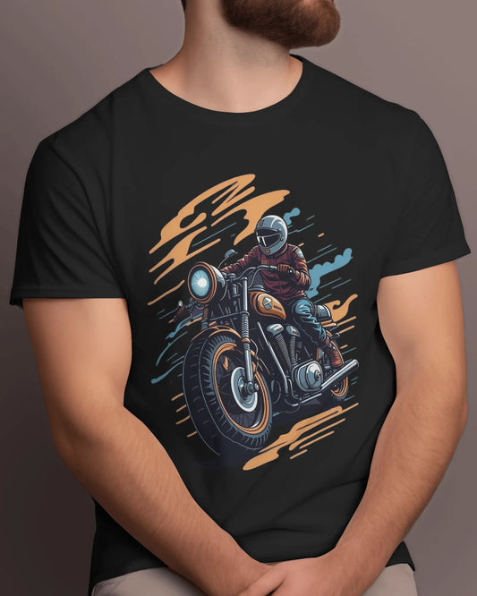 Cafe Cruiser Chronicles Retro Biker Tribute T-Shirt - Premium Black Tshirt