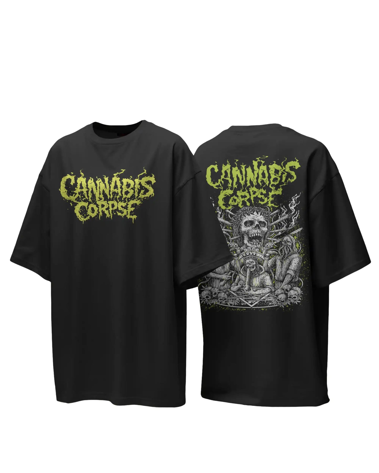 Cannabis Corpse graphic plus size tshirt in black oversized fit – AWBlack 240 GSM