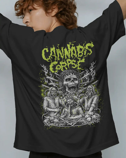 Cannabis Corpse graphic plus size tshirt in black oversized fit – AWBlack 240 GSM