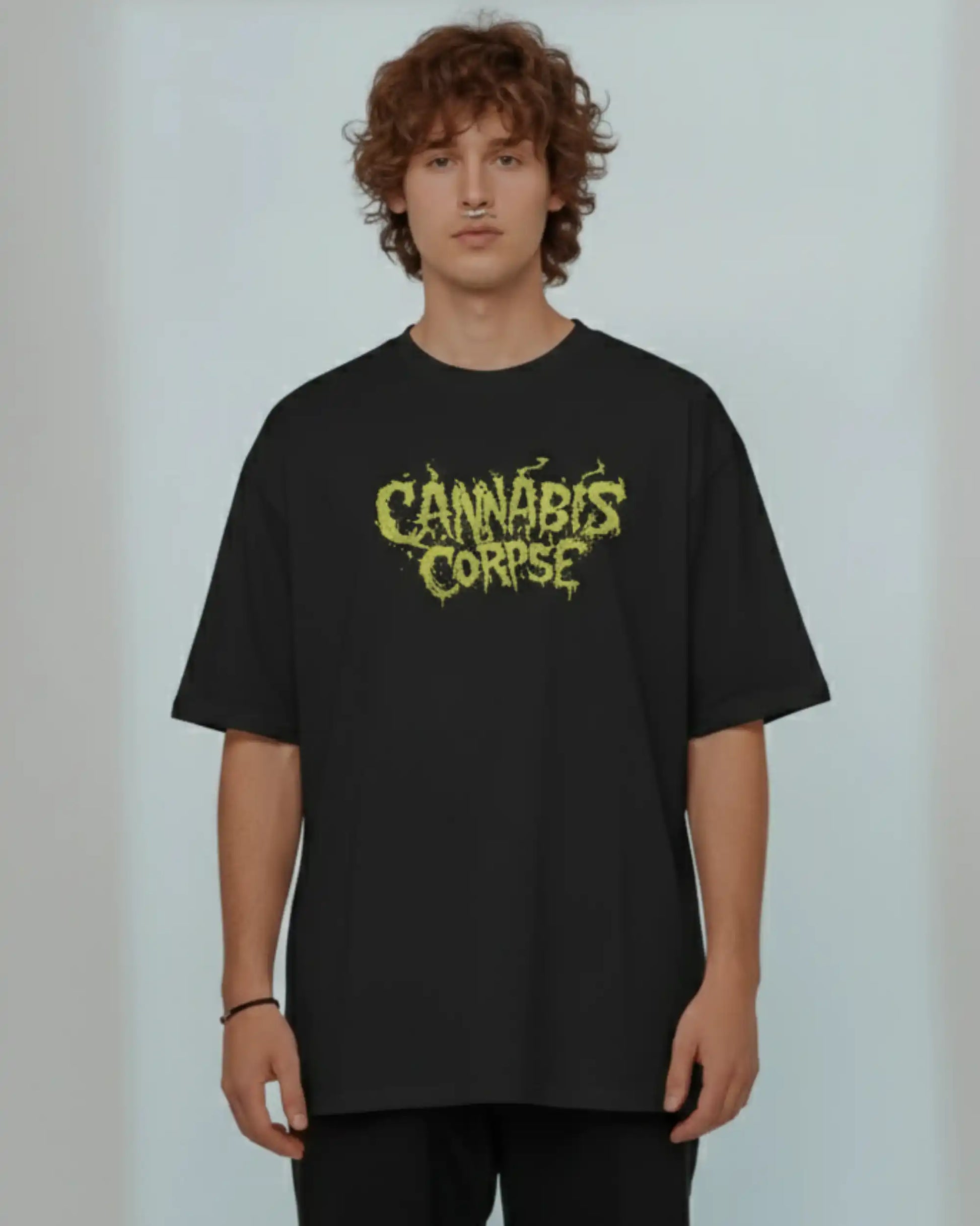 Cannabis Corpse graphic plus size tshirt in black oversized fit – AWBlack 240 GSM