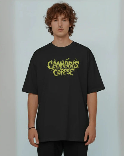 Cannabis Corpse graphic plus size tshirt in black oversized fit – AWBlack 240 GSM