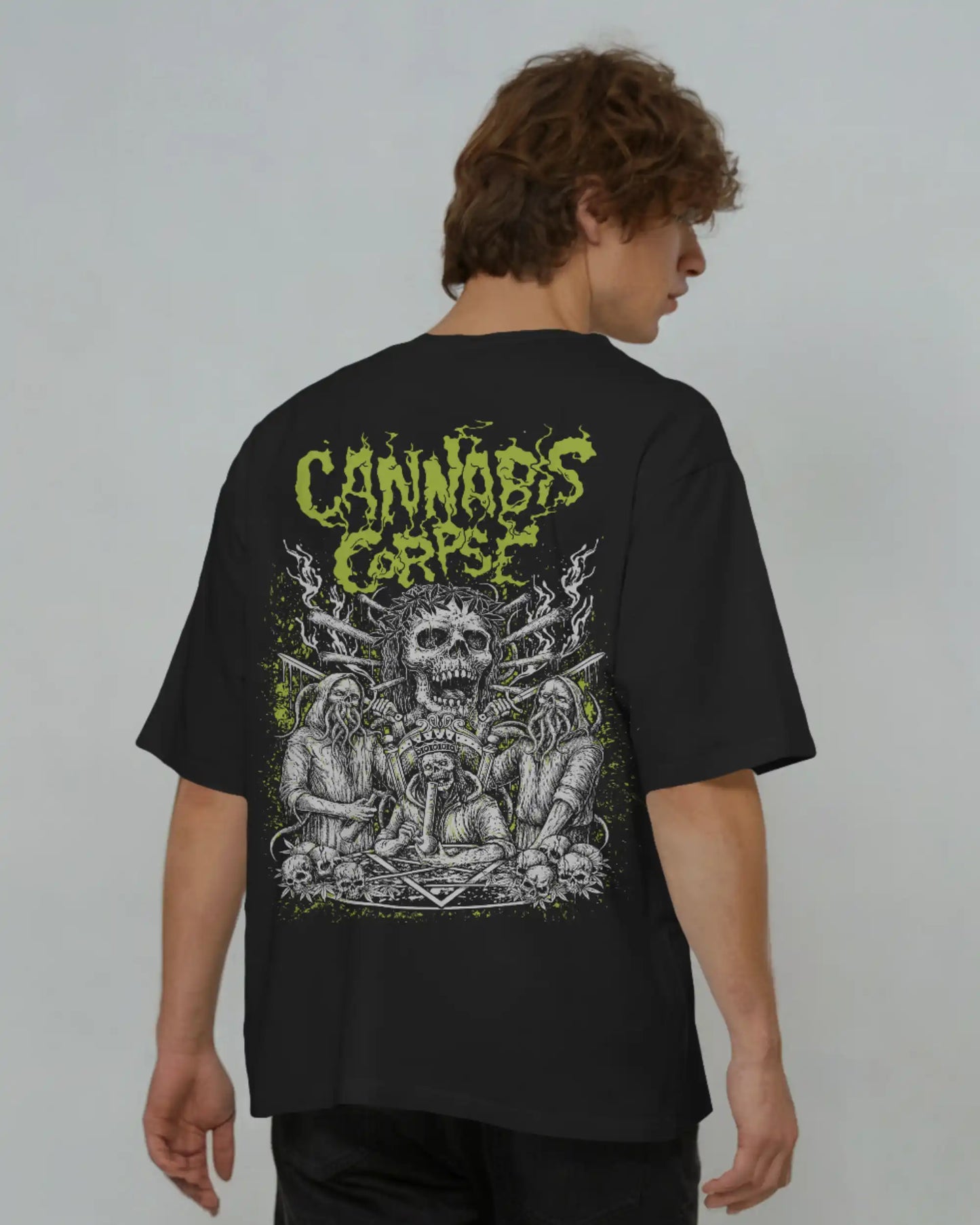 Cannabis Corpse graphic plus size tshirt in black oversized fit – AWBlack 240 GSM