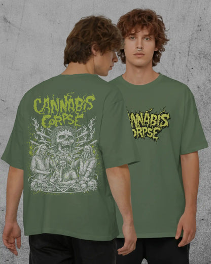 Cannabis Corpse graphic plus size tshirt in forest green oversized fit – AWBlack 240 GSM