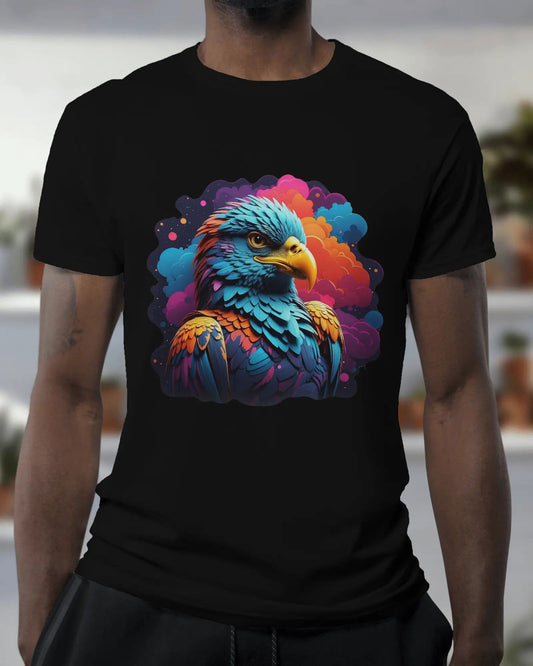 Celestial Soar Colorful Eagle Amidst Multicolored Smoke Bombs - Premium Black Tshirt - AWBlack