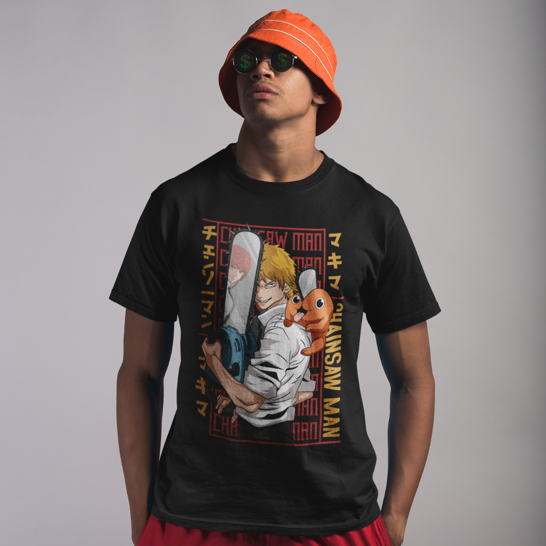 Chainsaw Man Anime Frenzy - Premium Black T-Shirt - AWBlack
