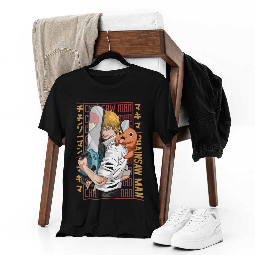 Chainsaw Man Anime Frenzy - Premium Black T-Shirt - AWBlack