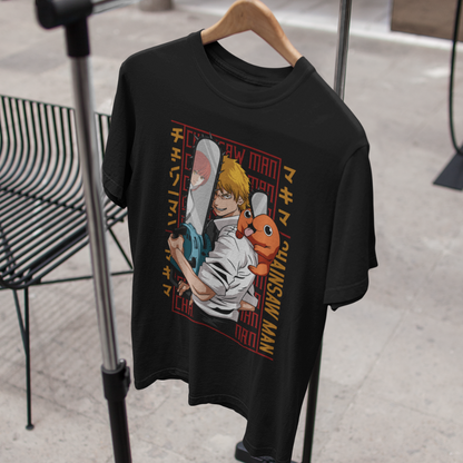 Chainsaw Man Anime Frenzy - Premium Black T-Shirt - AWBlack