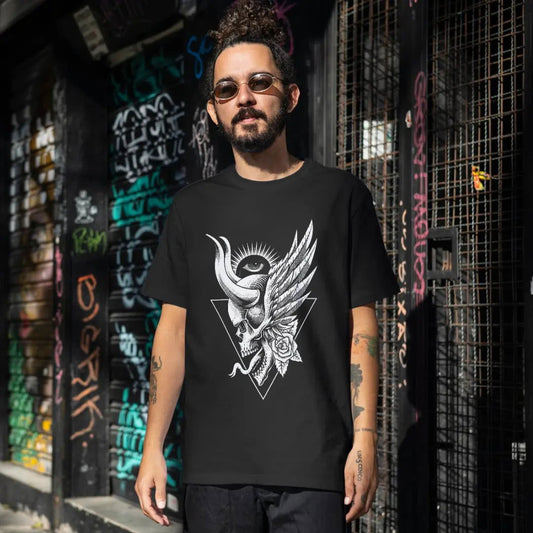 Dark Illumination Illuminati Skull with Wings - Premium Black Tshirt - AWBlack