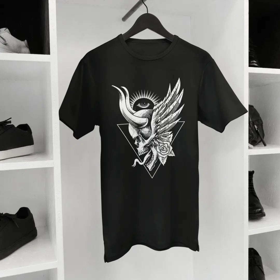 Dark Illumination Illuminati Skull with Wings - Premium Black Tshirt - AWBlack