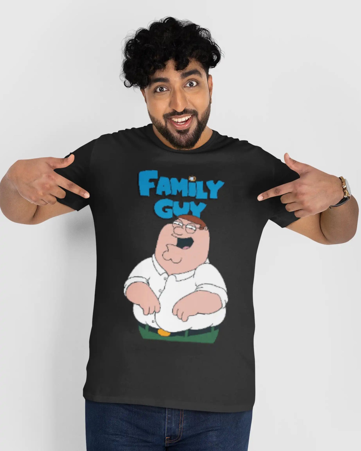 AWBlack Family Guy Peter Griffin Graphic T-Shirt for Men | Premium 180 GSM 100% Cotton Printed Black Tee | Regular Fit, Oversize Fit & Plus Size Fit