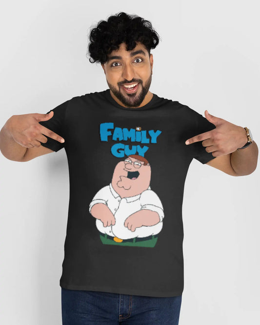 AWBlack Family Guy Peter Griffin Graphic T-Shirt for Men | Premium 180 GSM 100% Cotton Printed Black Tee | Regular Fit, Oversize Fit & Plus Size Fit