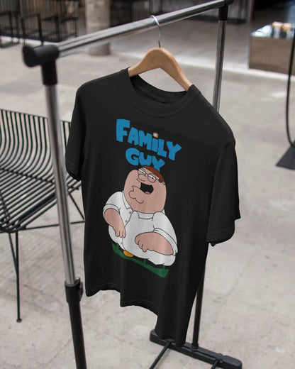 AWBlack Family Guy Peter Griffin Graphic T-Shirt for Men | Premium 180 GSM 100% Cotton Printed Black Tee | Regular Fit, Oversize Fit & Plus Size Fit