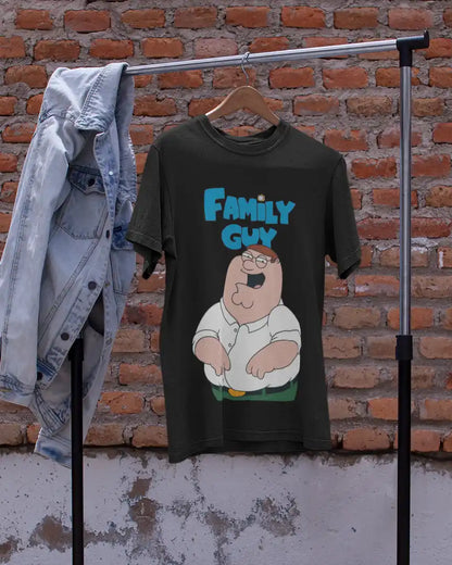 AWBlack Family Guy Peter Griffin Graphic T-Shirt for Men | Premium 180 GSM 100% Cotton Printed Black Tee | Regular Fit, Oversize Fit & Plus Size Fit
