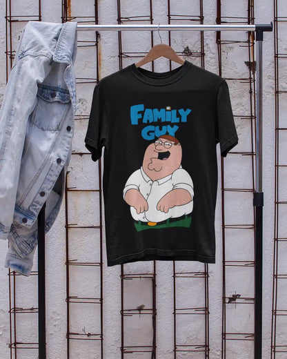 AWBlack Family Guy Peter Griffin Graphic T-Shirt for Men | Premium 180 GSM 100% Cotton Printed Black Tee | Regular Fit, Oversize Fit & Plus Size Fit