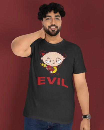 AWBlack Family Guy Stewie Griffin Evil Graphic T-Shirt for Men | Premium 180 GSM 100% Cotton Printed Black Tee | Regular Fit, Oversize Fit & Plus Size Fit