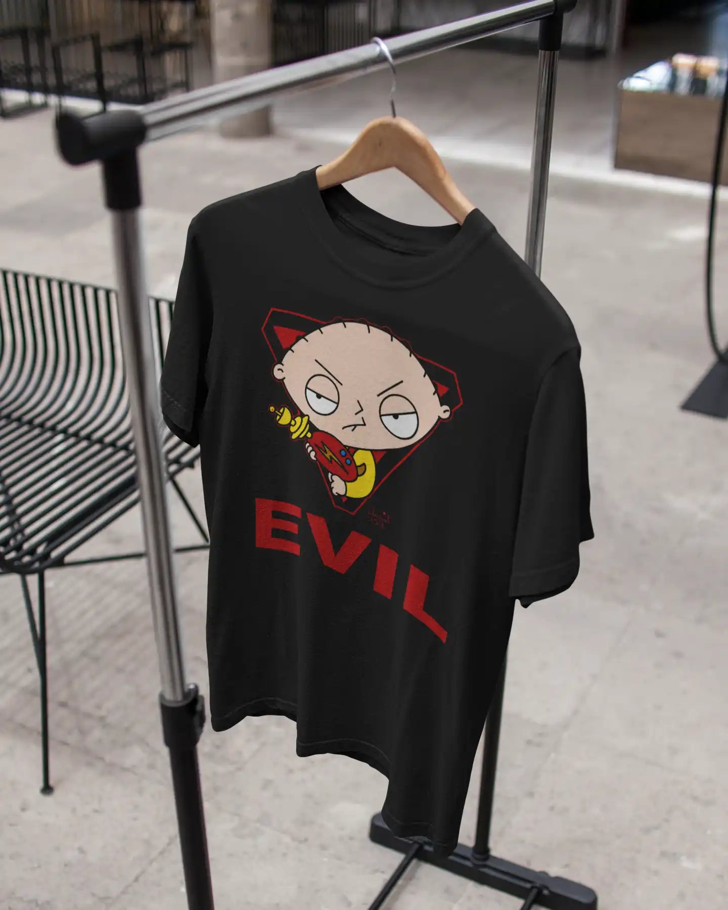 AWBlack Family Guy Stewie Griffin Evil Graphic T-Shirt for Men | Premium 180 GSM 100% Cotton Printed Black Tee | Regular Fit, Oversize Fit & Plus Size Fit