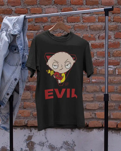AWBlack Family Guy Stewie Griffin Evil Graphic T-Shirt for Men | Premium 180 GSM 100% Cotton Printed Black Tee | Regular Fit, Oversize Fit & Plus Size Fit