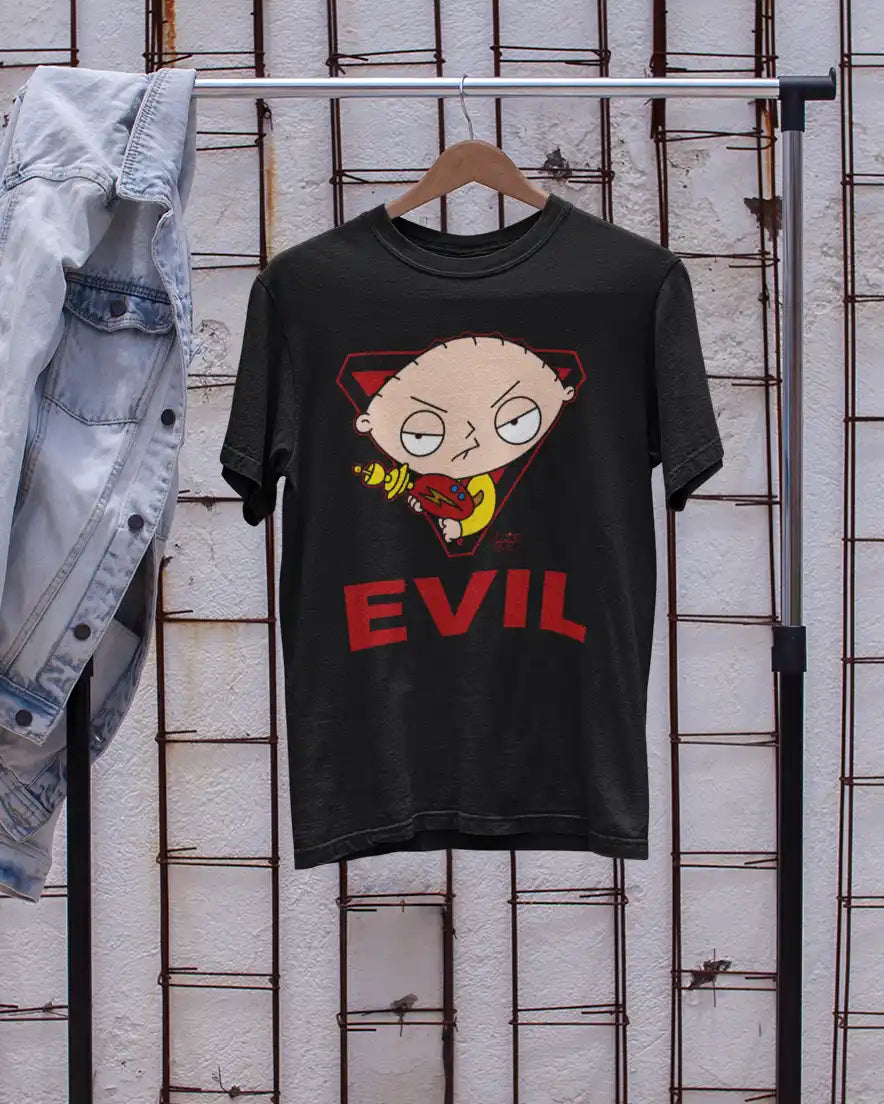 AWBlack Family Guy Stewie Griffin Evil Graphic T-Shirt for Men | Premium 180 GSM 100% Cotton Printed Black Tee | Regular Fit, Oversize Fit & Plus Size Fit