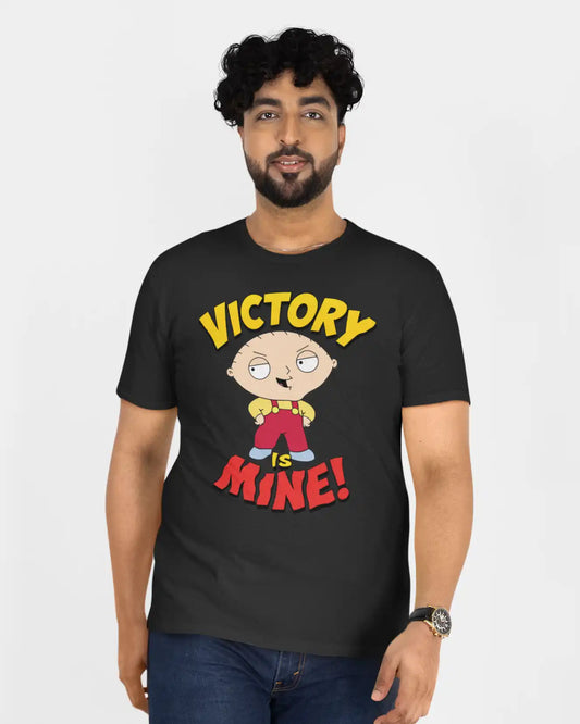 AWBlack Family Guy Stewie Griffin Victory Is Mine Graphic T-Shirt for Men | Premium 180 GSM 100% Cotton Printed Black Tee | Regular Fit, Oversize Fit & Plus Size Fit