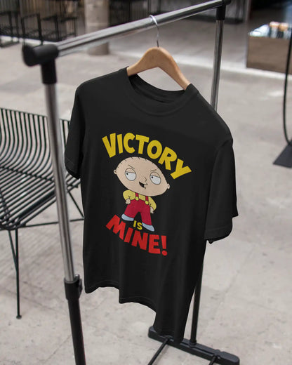 AWBlack Family Guy Stewie Griffin Victory Is Mine Graphic T-Shirt for Men | Premium 180 GSM 100% Cotton Printed Black Tee | Regular Fit, Oversize Fit & Plus Size Fit