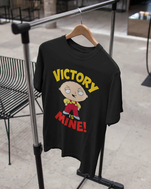AWBlack Family Guy Stewie Griffin Victory Is Mine Graphic T-Shirt for Men | Premium 180 GSM 100% Cotton Printed Black Tee | Regular Fit, Oversize Fit & Plus Size Fit