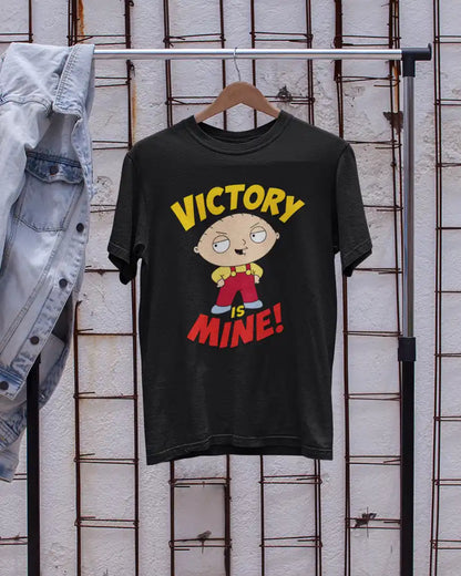 AWBlack Family Guy Stewie Griffin Victory Is Mine Graphic T-Shirt for Men | Premium 180 GSM 100% Cotton Printed Black Tee | Regular Fit, Oversize Fit & Plus Size Fit