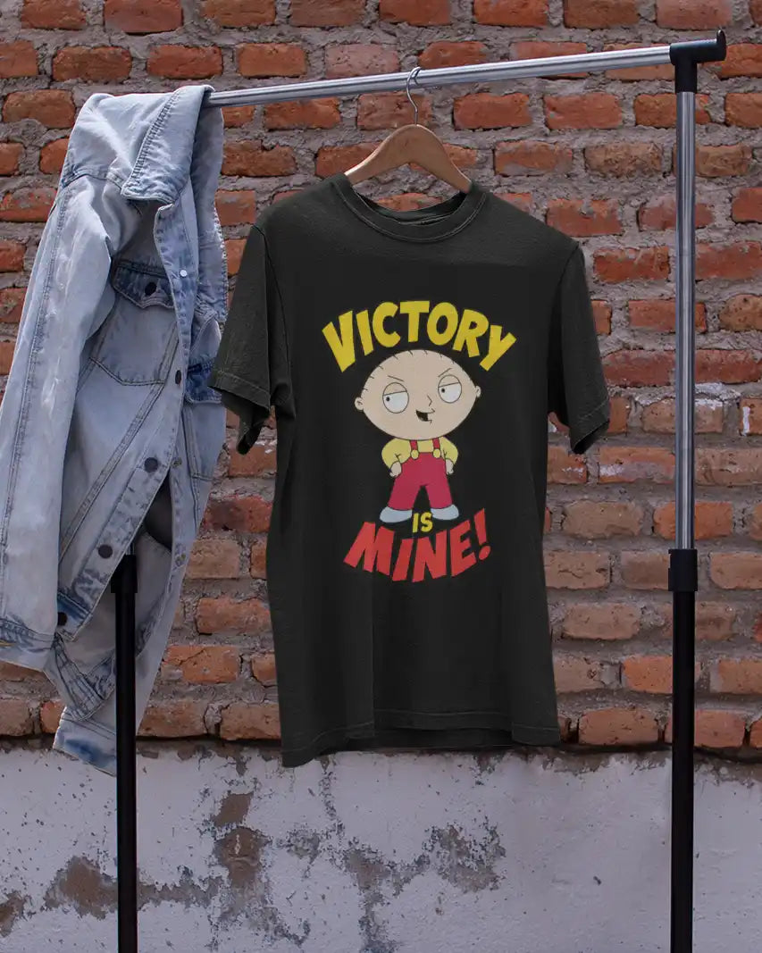 AWBlack Family Guy Stewie Griffin Victory Is Mine Graphic T-Shirt for Men | Premium 180 GSM 100% Cotton Printed Black Tee | Regular Fit, Oversize Fit & Plus Size Fit