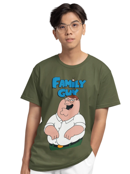 AWBlack Family Guy Peter Griffin Graphic T-Shirt for Men | Premium 180 GSM 100% Cotton Printed Black Tee | Regular Fit, Oversize Fit & Plus Size Fit