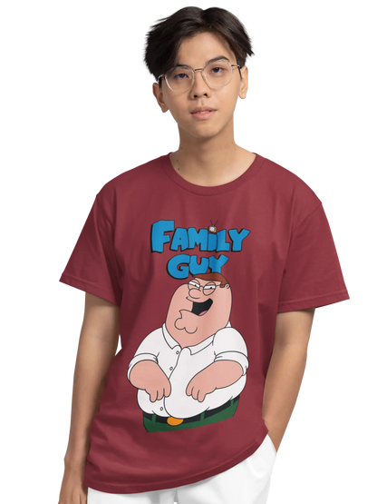 AWBlack Family Guy Peter Griffin Graphic T-Shirt for Men | Premium 180 GSM 100% Cotton Printed Black Tee | Regular Fit, Oversize Fit & Plus Size Fit