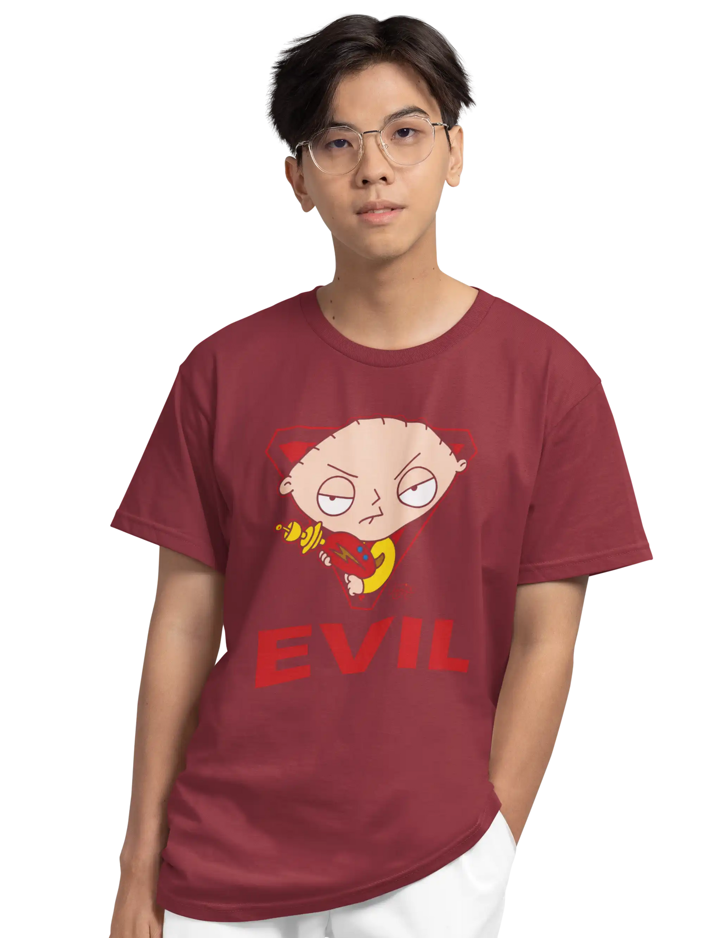 AWBlack Family Guy Stewie Griffin Evil Graphic T-Shirt for Men | Premium 180 GSM 100% Cotton Printed Black Tee | Regular Fit, Oversize Fit & Plus Size Fit